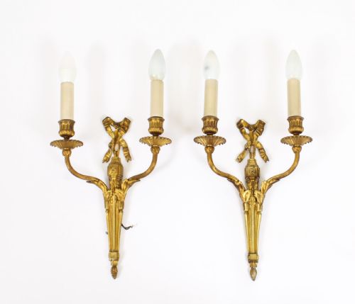 Antique Pair Ormolu Wall Lights Appliques Circa 1920