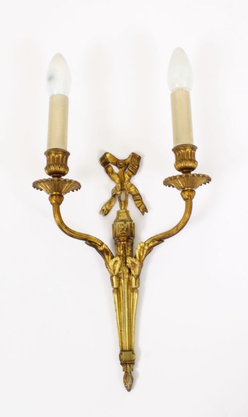 fig 1. Antique Pair Ormolu Wall Lights Appliques Circa 1920