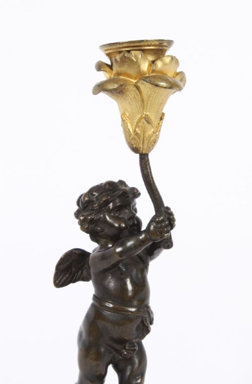 fig 2. Antique French Ormolu & Patinated Bronze Cherub Candle Stick 19th C