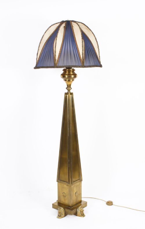 Antique French Art Deco Standard Lamp with Shade Circa 1920
