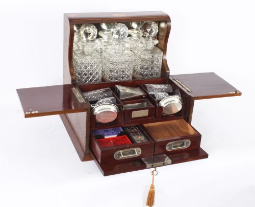 fig 1. Antique Inlaid Three Cut Crystal Decanter Tantalus & Games 19th C