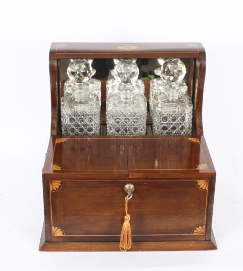 fig 3. Antique Inlaid Three Cut Crystal Decanter Tantalus & Games 19th C