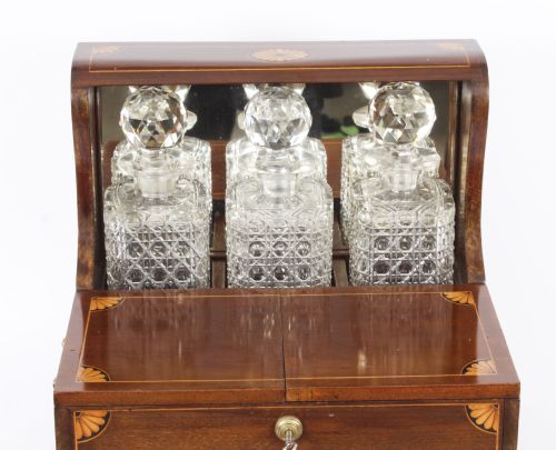 fig 4. Antique Inlaid Three Cut Crystal Decanter Tantalus & Games 19th C