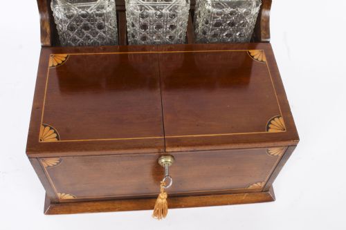 fig 5. Antique Inlaid Three Cut Crystal Decanter Tantalus & Games 19th C