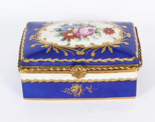 fig 1. Antique Limoges Royal Blue Ormolu Mounted Casket Box 19h C