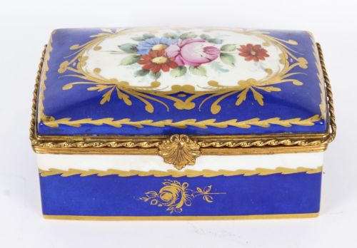 fig 2. Antique Limoges Royal Blue Ormolu Mounted Casket Box 19h C
