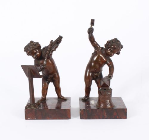 Antique Pair French Bronze Cherubs 19th C