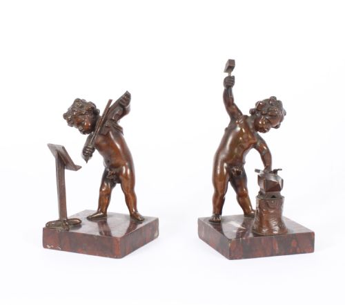 fig 1. Antique Pair French Bronze Cherubs 19th C