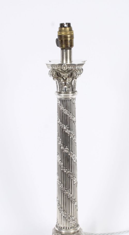 fig 2. Antique Scottish Silver Plated Corinthian Column Table Lamp Late 19th C