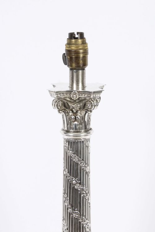 fig 3. Antique Scottish Silver Plated Corinthian Column Table Lamp Late 19th C