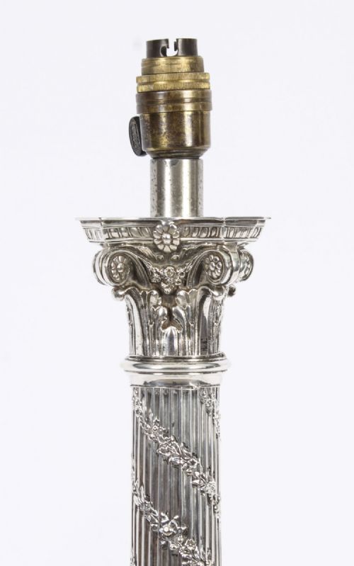 fig 4. Antique Scottish Silver Plated Corinthian Column Table Lamp Late 19th C