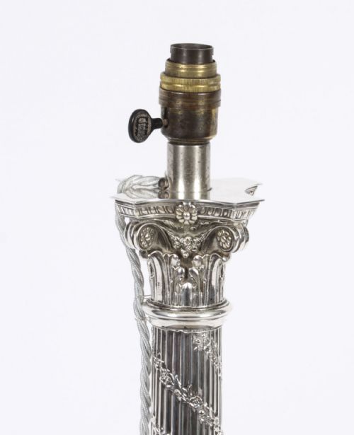 fig 5. Antique Scottish Silver Plated Corinthian Column Table Lamp Late 19th C