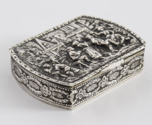 Antique Sterling Silver Spanish Snuff Pill Box Circa 1900