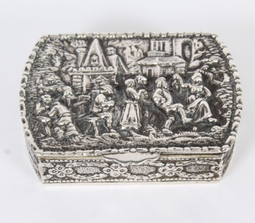 fig 1. Antique Sterling Silver Spanish Snuff Pill Box Circa 1900