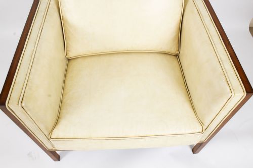 fig 5. Antique Pair Art Deco Burr Walnut & Cream Leather Armchairs Circa 1920