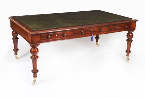 Antique 6ft 6" Victorian 6 Drawer Partners Writing Library Table 19th C
