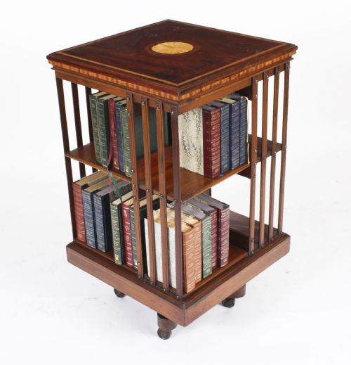 fig 1. Antique Edwardian Inlaid Mahogany Revolving Bookcase C1900