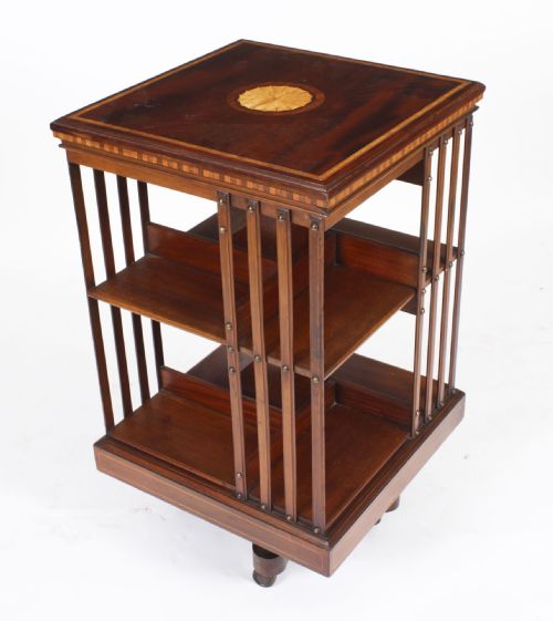 Antique Edwardian Inlaid Mahogany Revolving Bookcase C1900