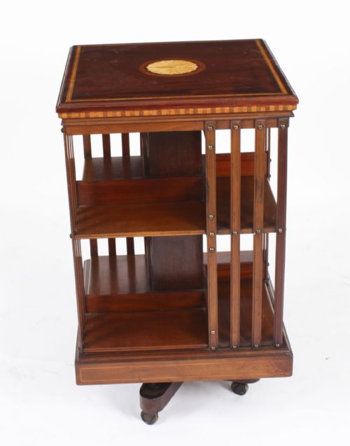 fig 2. Antique Edwardian Inlaid Mahogany Revolving Bookcase C1900