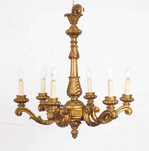 fig 1. Antique Pair of Italian Giltwood Six Branch Chandeliers C1920