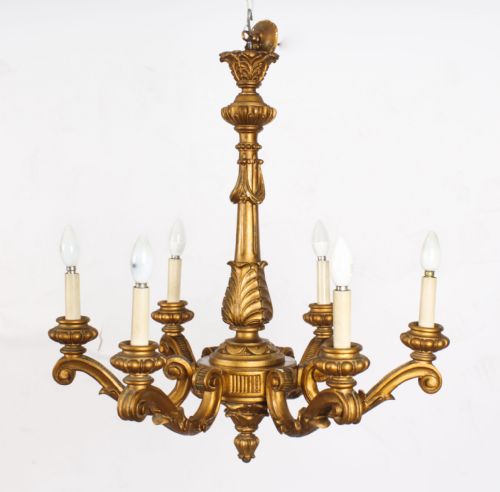 fig 2. Antique Pair of Italian Giltwood Six Branch Chandeliers C1920