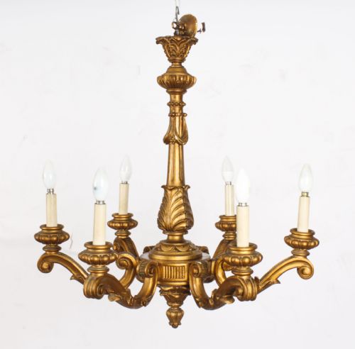 fig 3. Antique Pair of Italian Giltwood Six Branch Chandeliers C1920