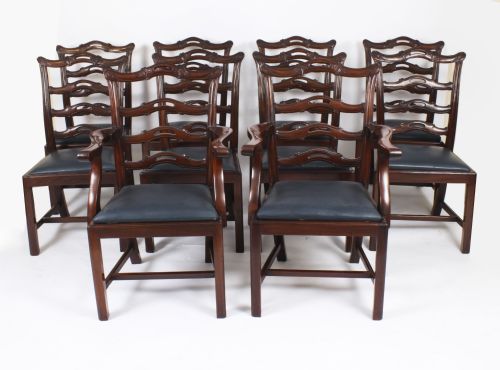 Antique Set of 10 Chippendale Ladderback Dining Chairs 19th Century