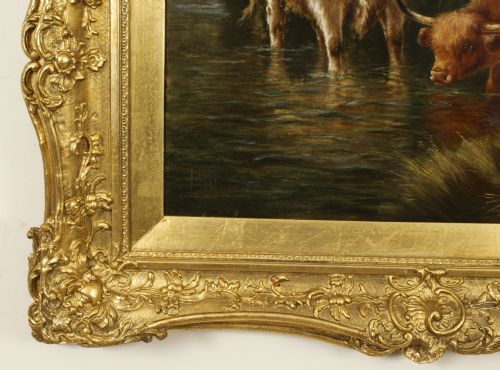 fig 5. Antique Large Pair Scottish Highland Cattle Oil Paintings 3ft5 x 4ft2 19th C