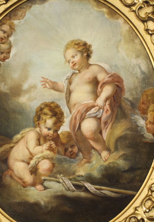 fig 1. Antique Painting Boy Jesus In Florentine Frame 19th Century