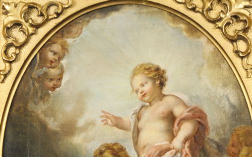 fig 3. Antique Painting Boy Jesus In Florentine Frame 19th Century