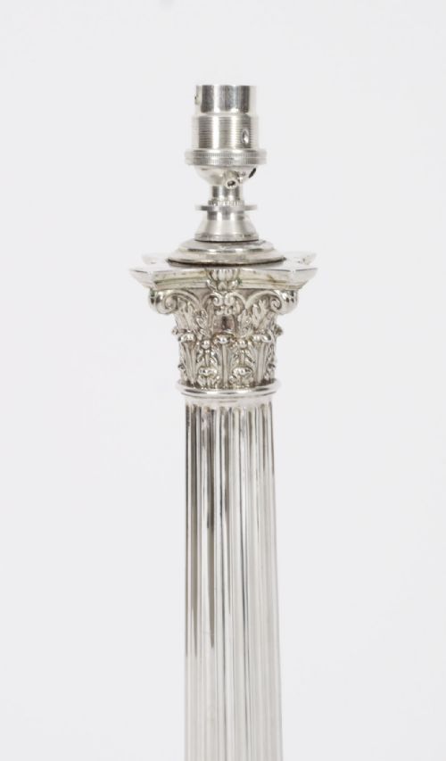 fig 2. Antique Large Victorian Silver Plated Corinthian Column Table Lamp 19th C