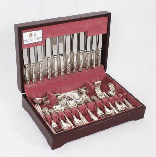 fig 1. Antique Canteen x12 Sterling Silver Cutlery Kings Pattern London 1905