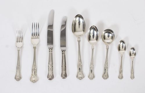 fig 3. Antique Canteen x12 Sterling Silver Cutlery Kings Pattern London 1905