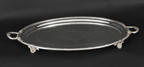 ANTIQUE LARGE GERMAN OVAL SILVER PLATED TRAY PETERS HAMBURG 19TH C - ADDITIONAL PHOTO 1