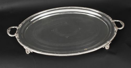 ANTIQUE LARGE GERMAN OVAL SILVER PLATED TRAY PETERS HAMBURG 19TH C - ADDITIONAL PHOTO 2