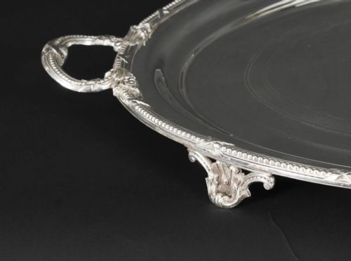 ANTIQUE LARGE GERMAN OVAL SILVER PLATED TRAY PETERS HAMBURG 19TH C - ADDITIONAL PHOTO 3