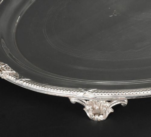 ANTIQUE LARGE GERMAN OVAL SILVER PLATED TRAY PETERS HAMBURG 19TH C - ADDITIONAL PHOTO 4