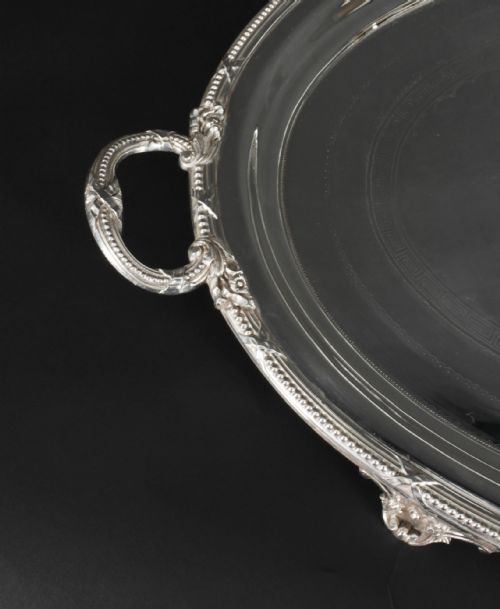 ANTIQUE LARGE GERMAN OVAL SILVER PLATED TRAY PETERS HAMBURG 19TH C - ADDITIONAL PHOTO 6