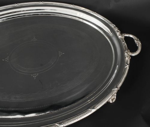 ANTIQUE LARGE GERMAN OVAL SILVER PLATED TRAY PETERS HAMBURG 19TH C - ADDITIONAL PHOTO 7