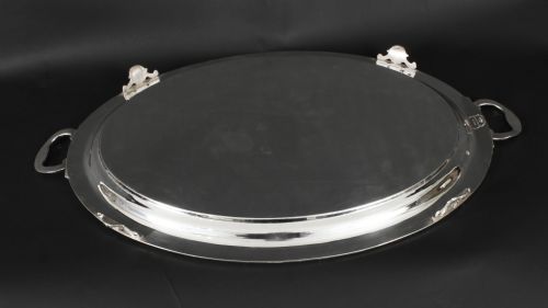 ANTIQUE LARGE GERMAN OVAL SILVER PLATED TRAY PETERS HAMBURG 19TH C - ADDITIONAL PHOTO 9