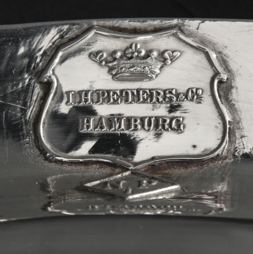 ANTIQUE LARGE GERMAN OVAL SILVER PLATED TRAY PETERS HAMBURG 19TH C - ADDITIONAL PHOTO 11