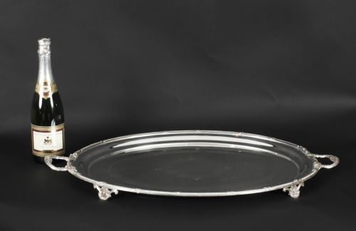 ANTIQUE LARGE GERMAN OVAL SILVER PLATED TRAY PETERS HAMBURG 19TH C - ADDITIONAL PHOTO 12