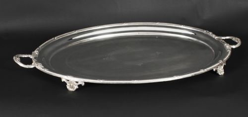 ANTIQUE LARGE GERMAN OVAL SILVER PLATED TRAY PETERS HAMBURG 19TH C - ADDITIONAL PHOTO 13