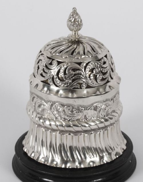 fig 1. Antique Sterling Silver Call Desk Table Bell, George Unite 1886 19th C
