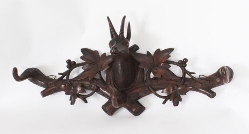 ANTIQUE HAND CARVED BLACK FOREST CHAMOIS GOAT'S HEAD HAT COAT RACK 19TH C - ADDITIONAL PHOTO 5