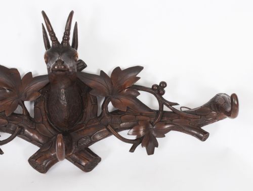 ANTIQUE HAND CARVED BLACK FOREST CHAMOIS GOAT'S HEAD HAT COAT RACK 19TH C - ADDITIONAL PHOTO 8