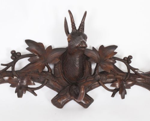 ANTIQUE HAND CARVED BLACK FOREST CHAMOIS GOAT'S HEAD HAT COAT RACK 19TH C - ADDITIONAL PHOTO 10