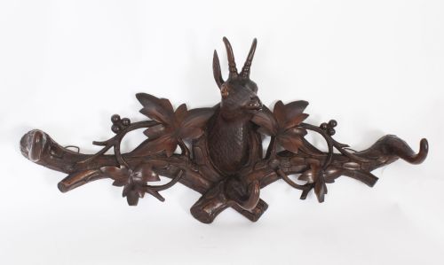 ANTIQUE HAND CARVED BLACK FOREST CHAMOIS GOAT'S HEAD HAT COAT RACK 19TH C - ADDITIONAL PHOTO 12