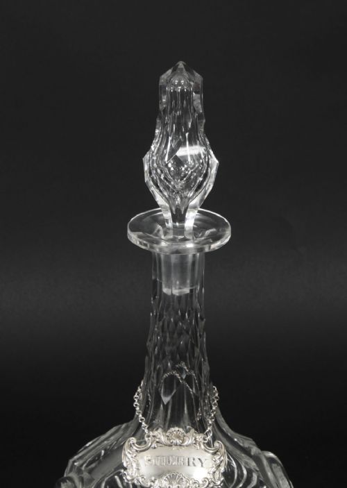 fig 1. Antique Cut Glass Ship's Sherry Decanter with Silver Label Circa 1920