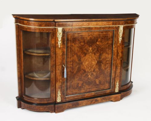 Antique Victorian Walnut Ebonised & Marquetry Credenza 19th C